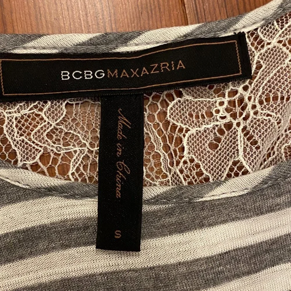 BCBMAXAZRIA Striped 3/4 Sleeve Lace Back Tee (Sz. S) - Picture 6 of 9
